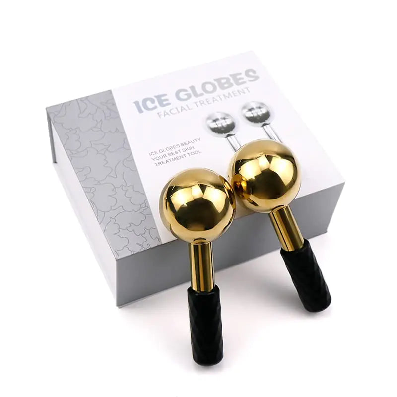 brakverla Facial Ice Globes and Roller Cooling Massager for Face Eyes and Neck Cryotherapy Treatment for Puffiness Dark Circles and Wrinkles (Gold)