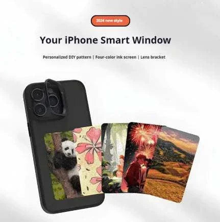 Black iPhone case with NFC color e-ink display showing a corgi dog image