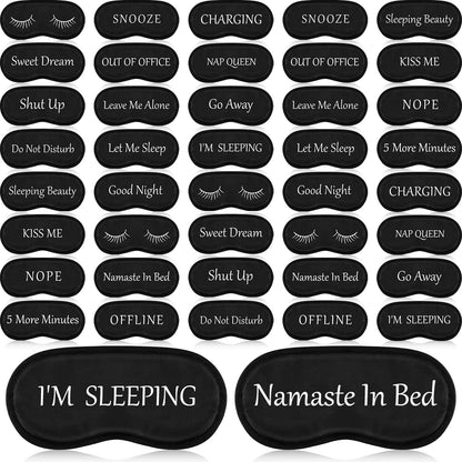 40 Pcs Funny Silk Sleep Eye Mask Soft Night Sleep Mask Bulk Eye Mask for Sleeping Blackout Blindfolds with Adjustable Strap for Women Men Kids Travel Nap Meditation Party Gifts Favors(Black)
