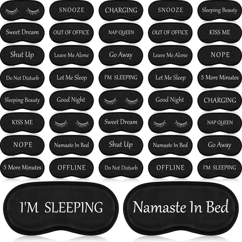 40 Pcs Funny Silk Sleep Eye Mask Soft Night Sleep Mask Bulk Eye Mask for Sleeping Blackout Blindfolds with Adjustable Strap for Women Men Kids Travel Nap Meditation Party Gifts Favors(Black)