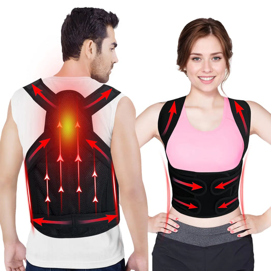 IDEA WIN Posture Corrector with Detachable Heating Pad - Adjustable Back Brace Posture Corrector for Women and Men - Back Posture Brace for Spinal Support and Comfort (Black Small)