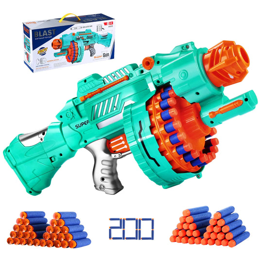 Toy Gun Automatic Electric Toy Foam Blasters & Guns with 200 Foam Bullets 20-Dart Rotating Drum Motorized Toys Guns for 6-12 Year Old Boys Birthday Xmas Gifts for Kids & Teens
