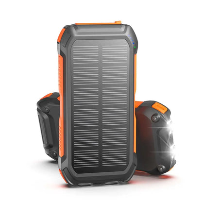 Bilivein Solar Power Bank 26800mAh portable solar charger with 15W fast USB-C output, 3 device ports, built-in flashlight, and rugged design for outdoor use