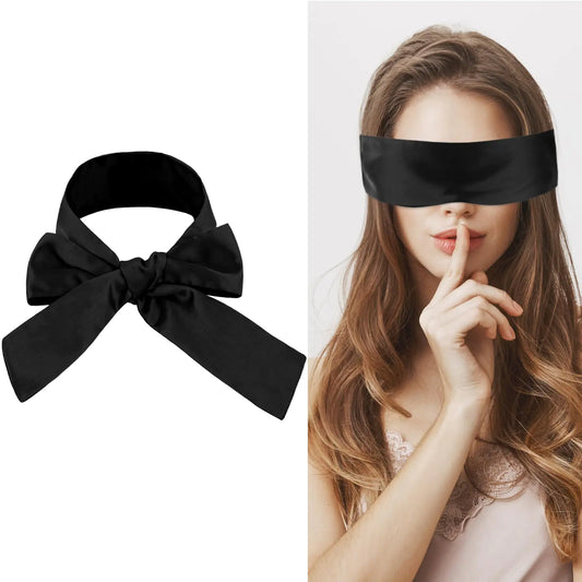 COMNICO Satin Sleep Eye Mask 150cm/59inch Adjustable Comfortable Soft Eye Shield Cover Night Blackout Sleep Cooling Blindfold for Adult Travel Nap Meditation (Black)